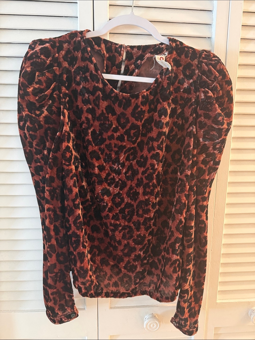 Dolan Leopard Print Puff Sleeve Women's Top - Black & Brown anthropologie xs